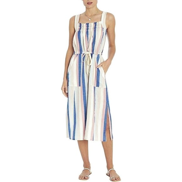 Three Dots Womens Pink Linen Below Knee Summer Midi Dress M - Picture 1 of 10